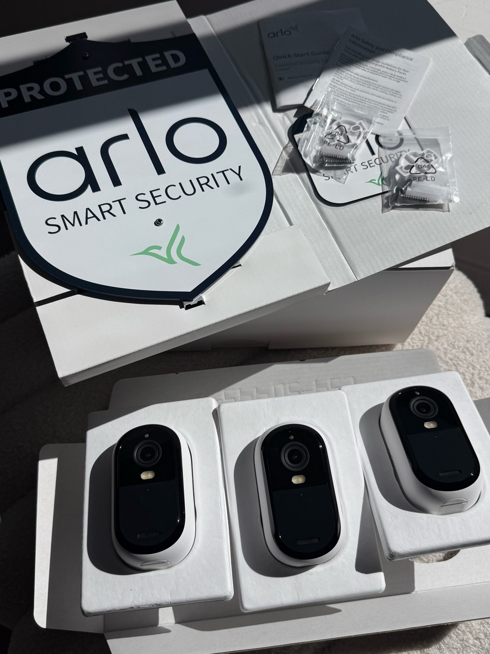 Arlo White Smart Security Video Doorbell and Cameras - 3 Pack